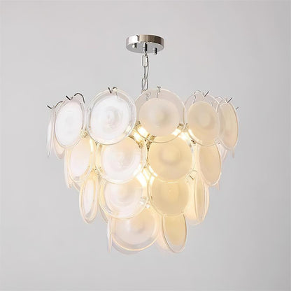 Lustre Margaux en verre, disques soufflés à la main avec structure métallique en cascade