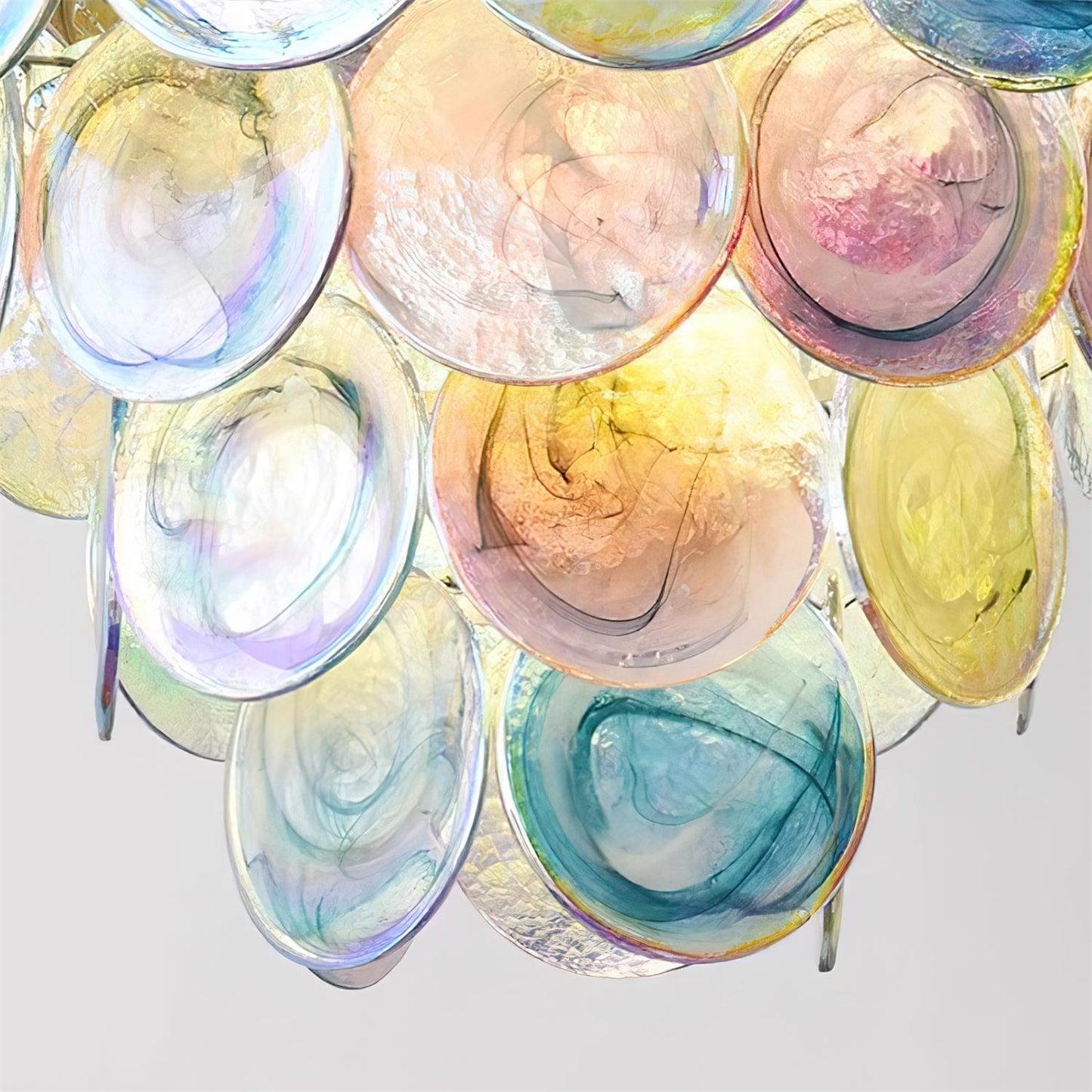 Lustre Margaux en verre, disques soufflés à la main avec structure métallique en cascade