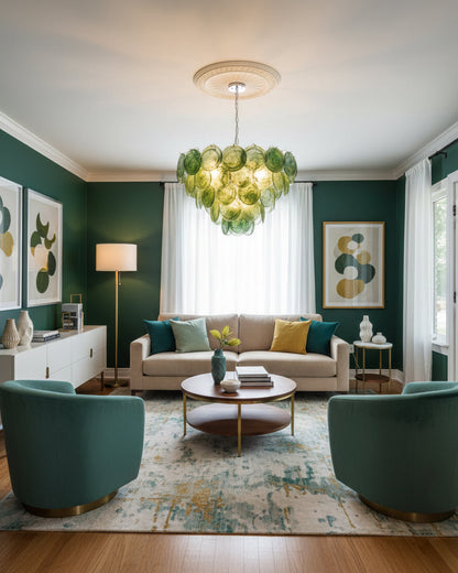 Lustre Margaux en verre, disques soufflés à la main avec structure métallique en cascade