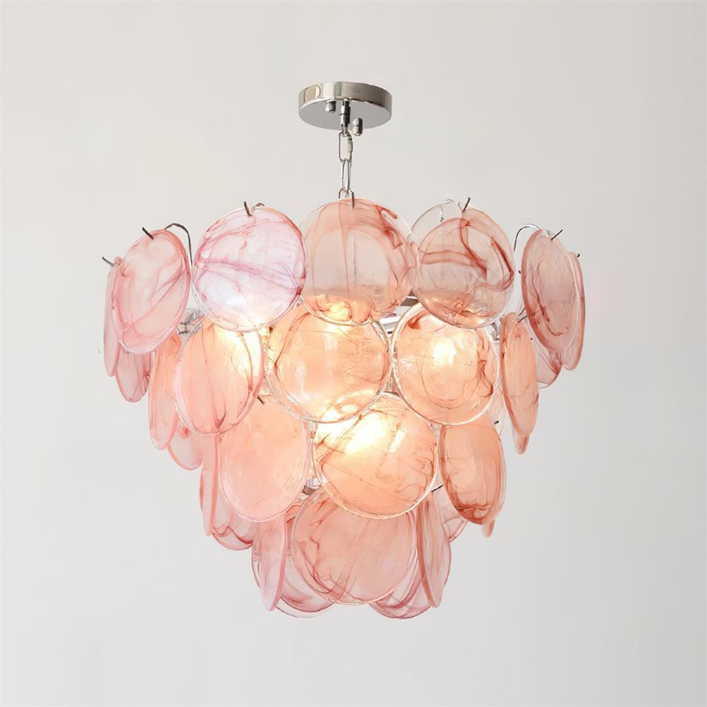 Lustre Margaux en verre, disques soufflés à la main avec structure métallique en cascade