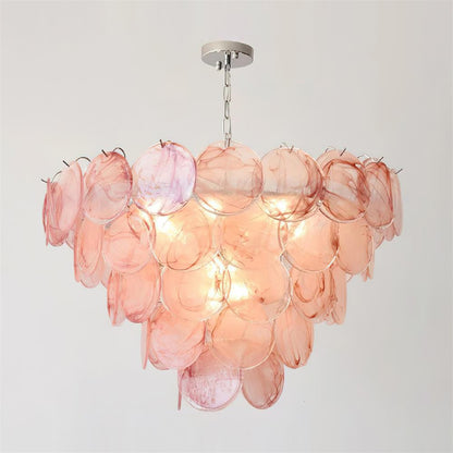 Lustre Margaux en verre, disques soufflés à la main avec structure métallique en cascade