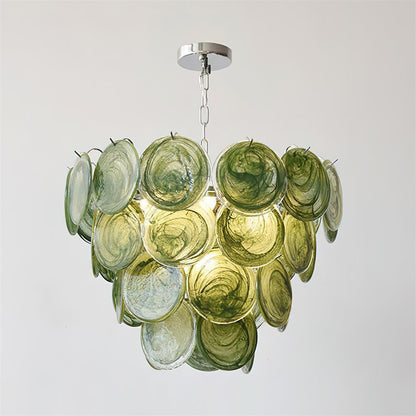 Lustre Margaux en verre, disques soufflés à la main avec structure métallique en cascade