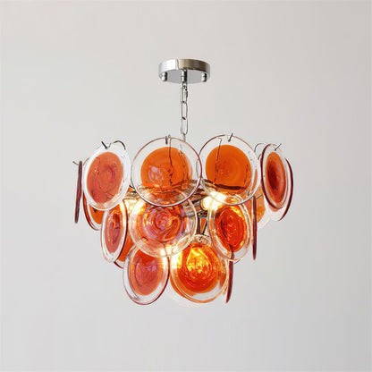 Lustre Margaux en verre, disques soufflés à la main avec structure métallique en cascade