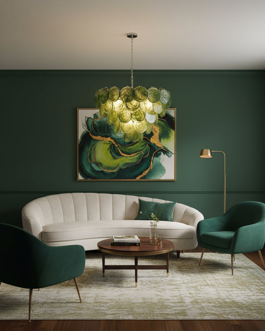 Lustre Margaux en verre, disques soufflés à la main avec structure métallique en cascade