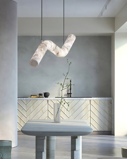 Isabelle Alabaster Chandelier, Sculptural Curved Design with Integrated LEDs
