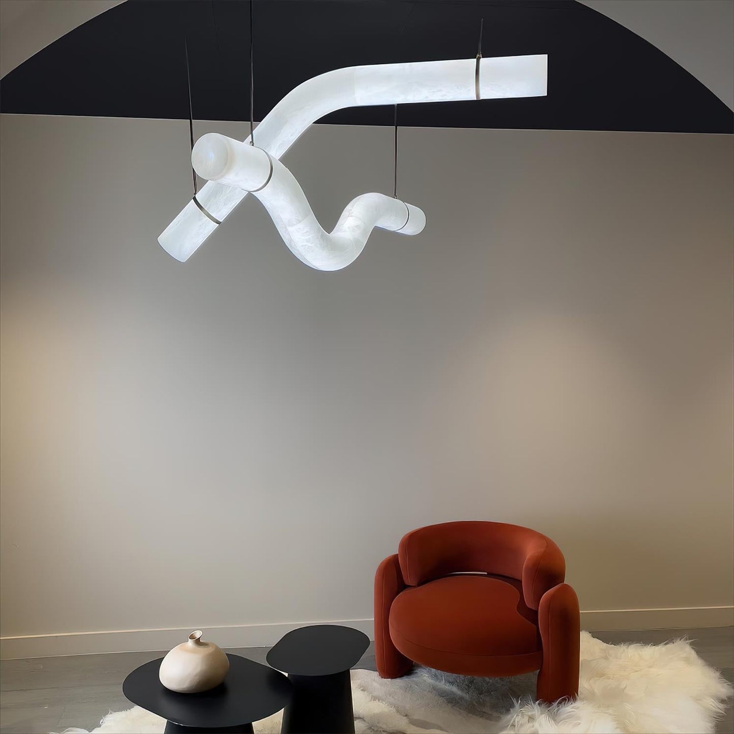 Isabelle Alabaster Chandelier, Sculptural Curved Design with Integrated LEDs