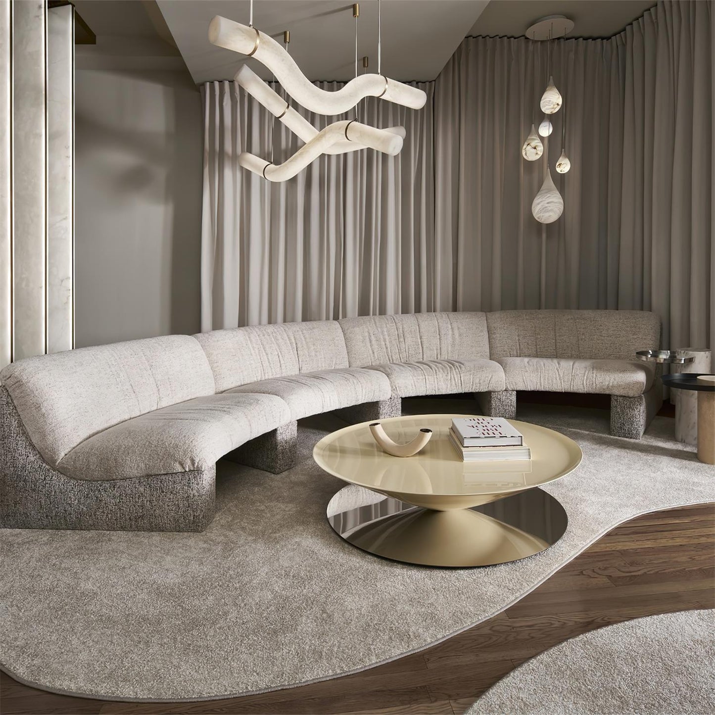 Isabelle Alabaster Chandelier, Sculptural Curved Design with Integrated LEDs