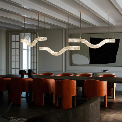 Isabelle Alabaster Chandelier, Sculptural Curved Design with Integrated LEDs