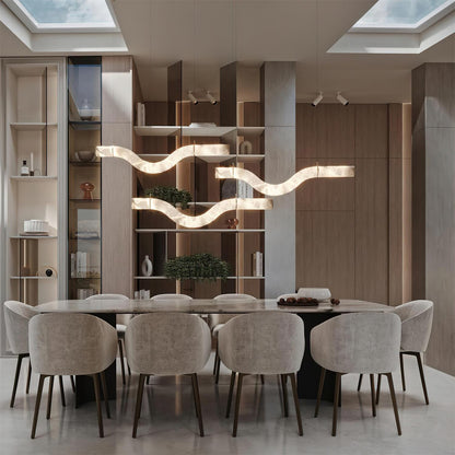 Isabelle Alabaster Chandelier, Sculptural Curved Design with Integrated LEDs