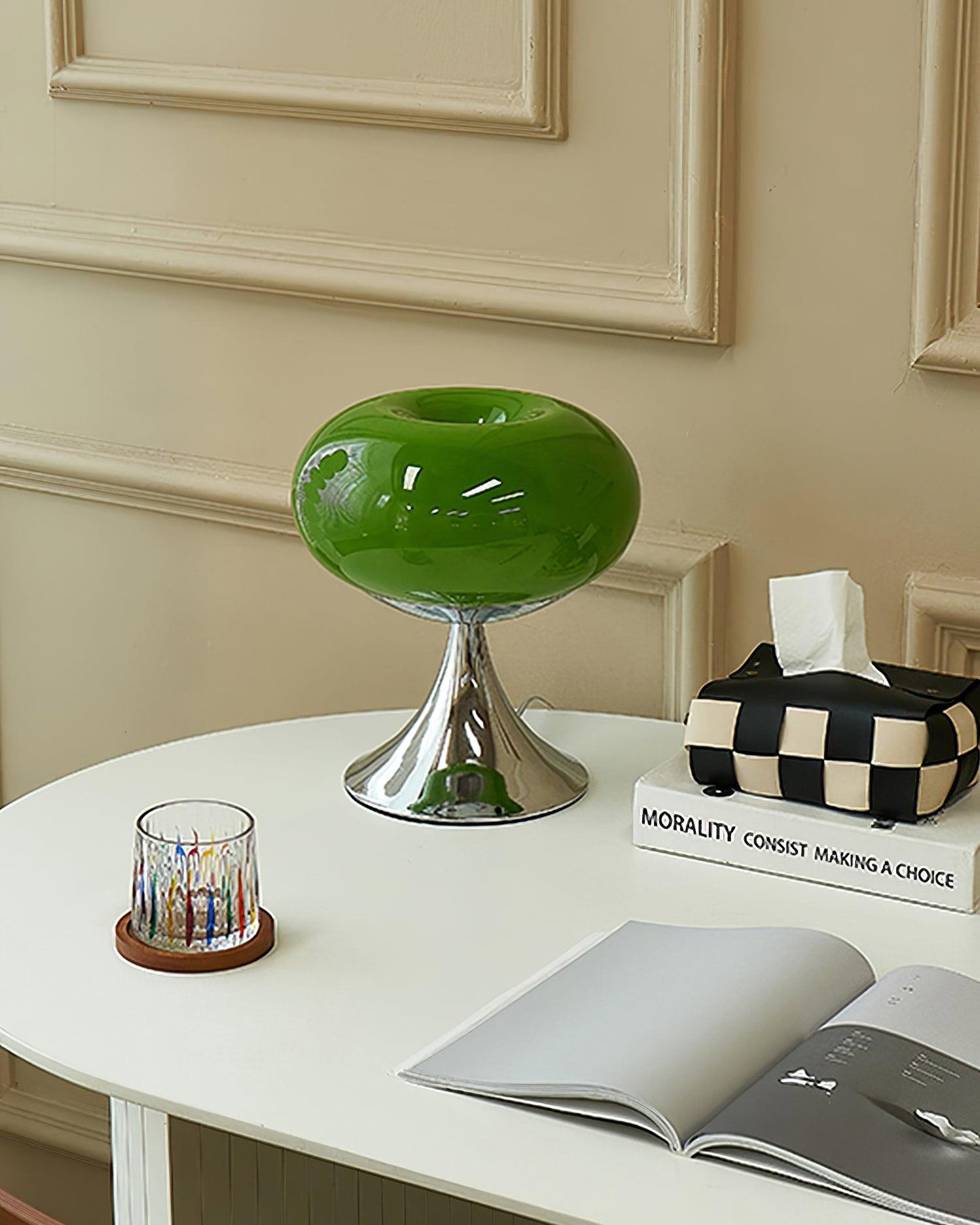 Lampe de table LED en verre Adèle Lollipop avec finition chromée