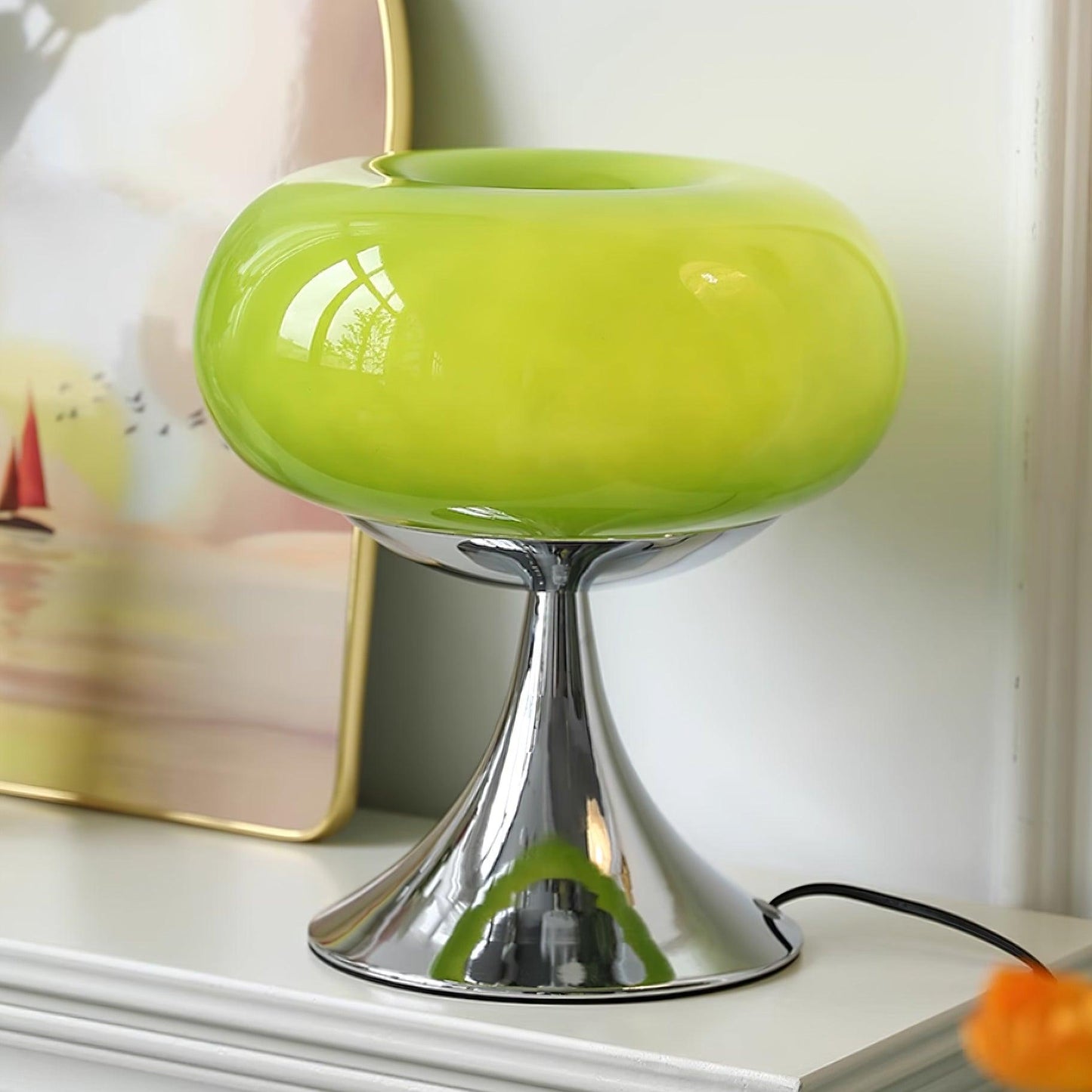 Lampe de table LED en verre Adèle Lollipop avec finition chromée