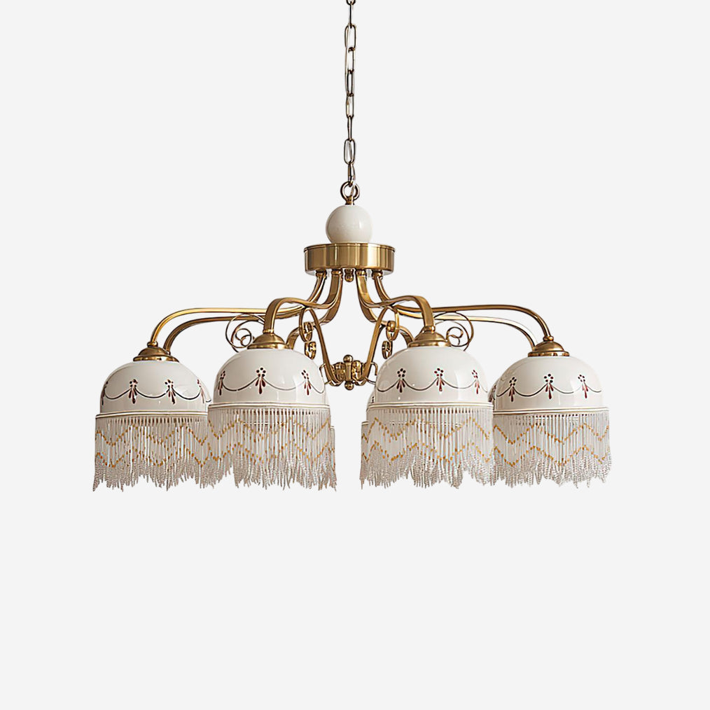 Colette Vintage Chandelier, Beaded Glass Shades with Metal Frame