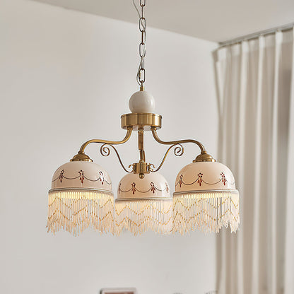 Colette Vintage Chandelier, Beaded Glass Shades with Metal Frame