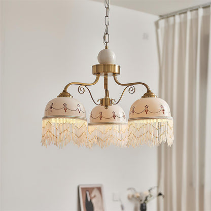 Colette Vintage Chandelier, Beaded Glass Shades with Metal Frame