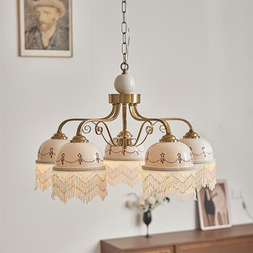 Colette Vintage Chandelier, Beaded Glass Shades with Metal Frame