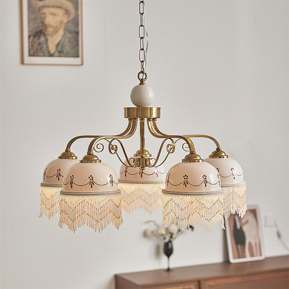 Colette Vintage Chandelier, Beaded Glass Shades with Metal Frame