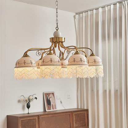 Colette Vintage Chandelier, Beaded Glass Shades with Metal Frame