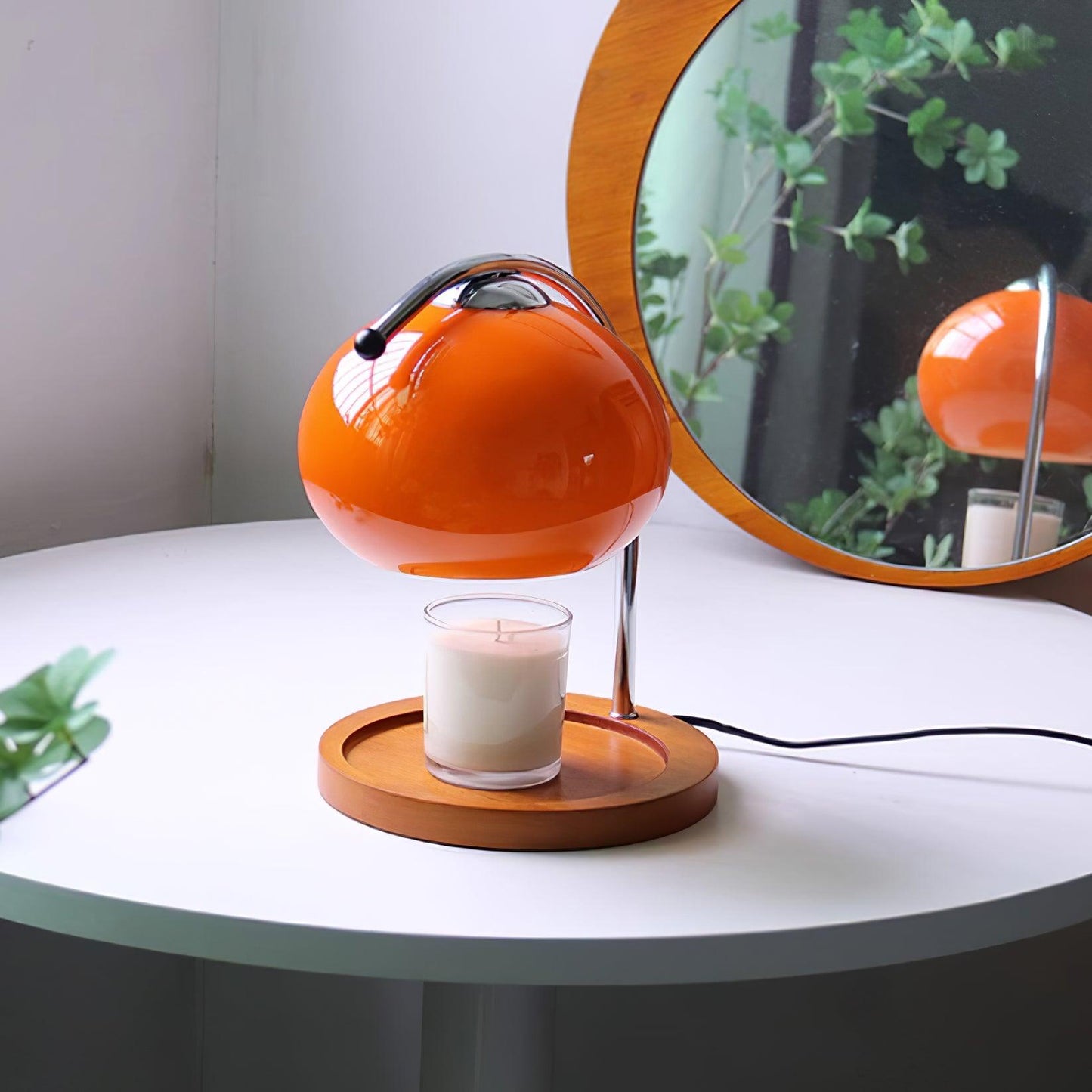 Élise Glass Candle Warmer Lamp with Wooden Base Design