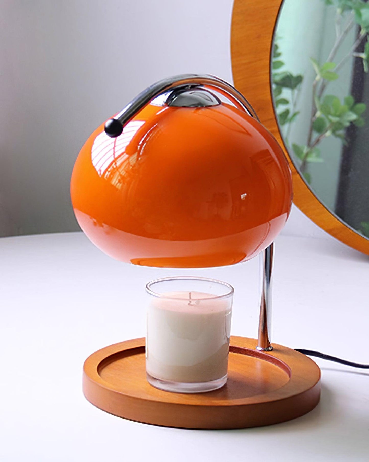 Élise Glass Candle Warmer Lamp with Wooden Base Design
