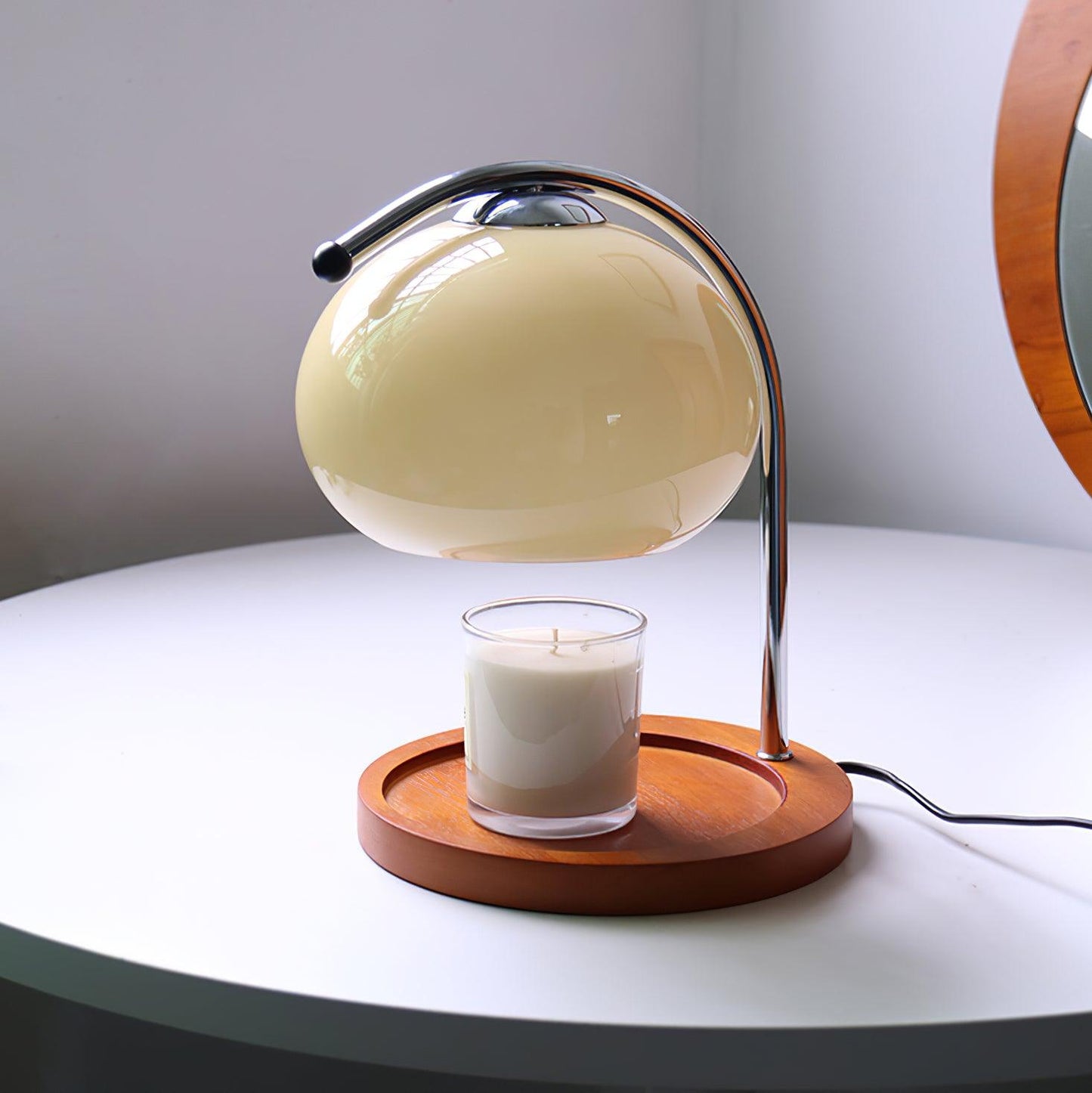 Élise Glass Candle Warmer Lamp with Wooden Base Design