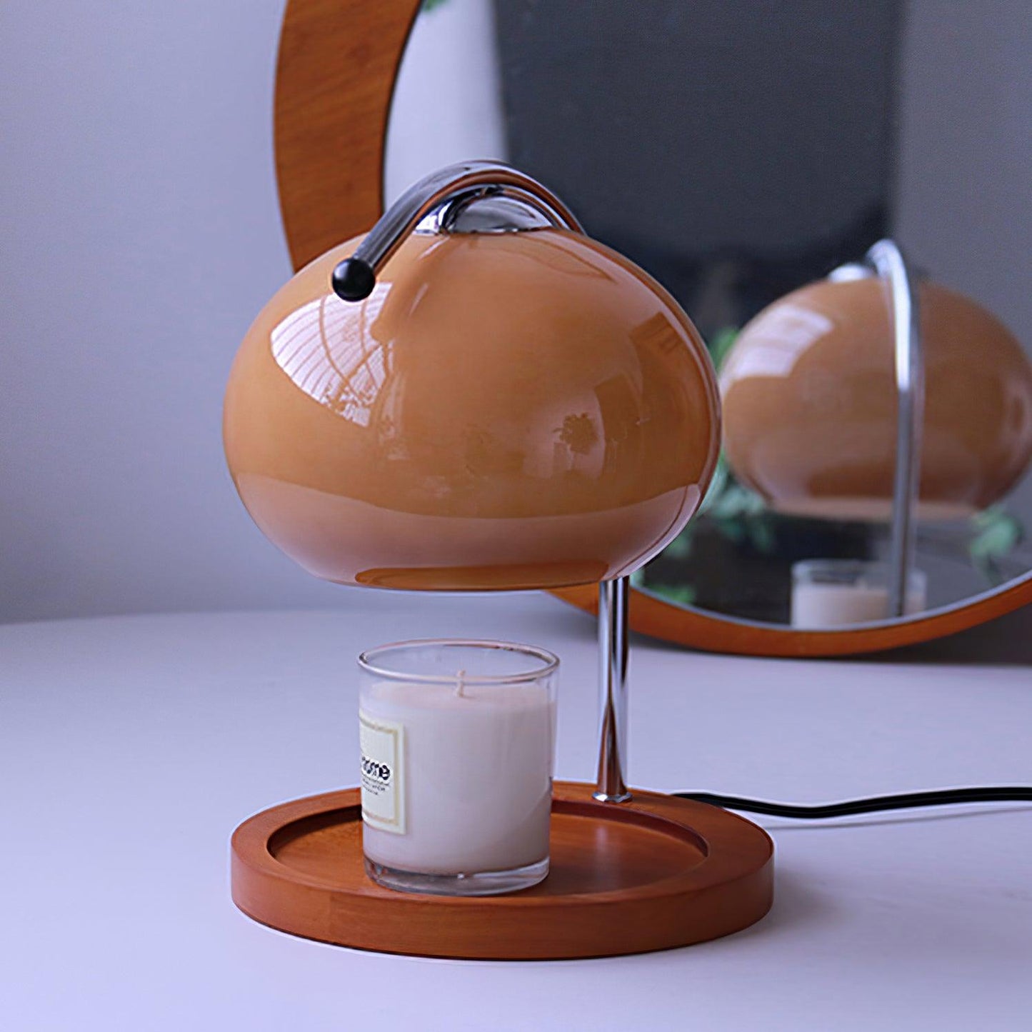 Élise Glass Candle Warmer Lamp with Wooden Base Design
