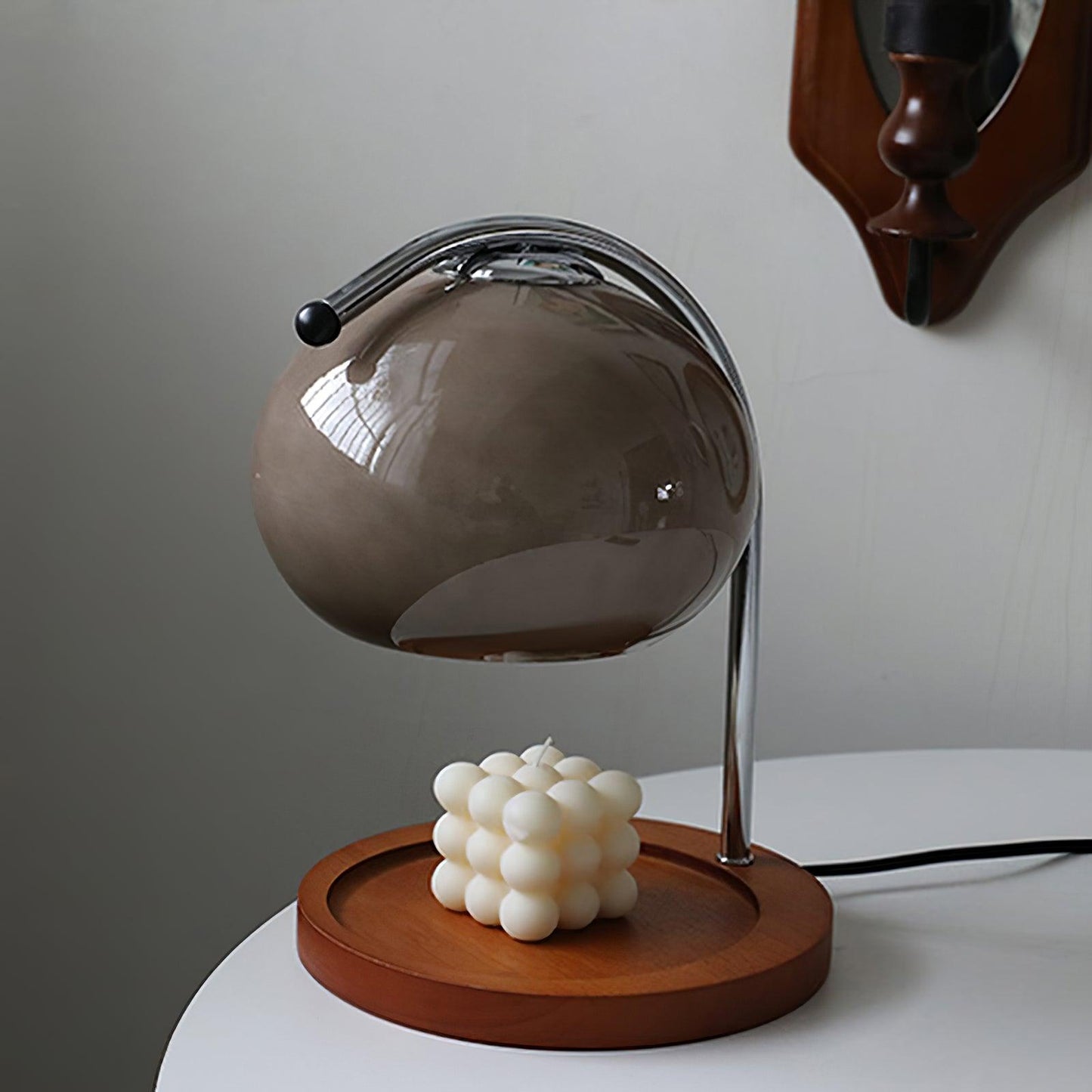 Élise Glass Candle Warmer Lamp with Wooden Base Design