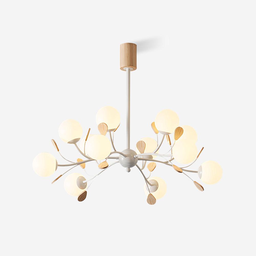 Lustre Anaïs Wood, Abat-jours en verre dépoli avec structure en métal
