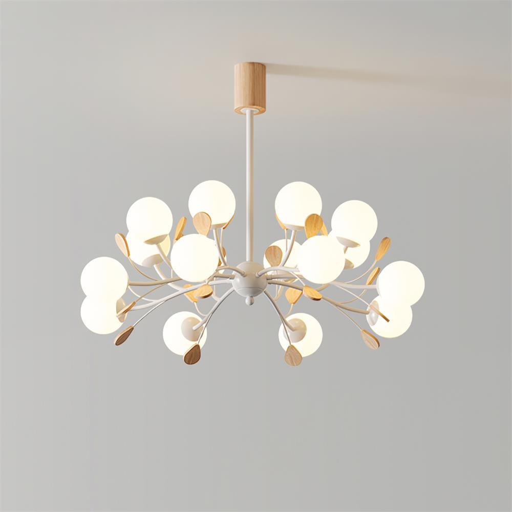 Lustre Anaïs Wood, Abat-jours en verre dépoli avec structure en métal