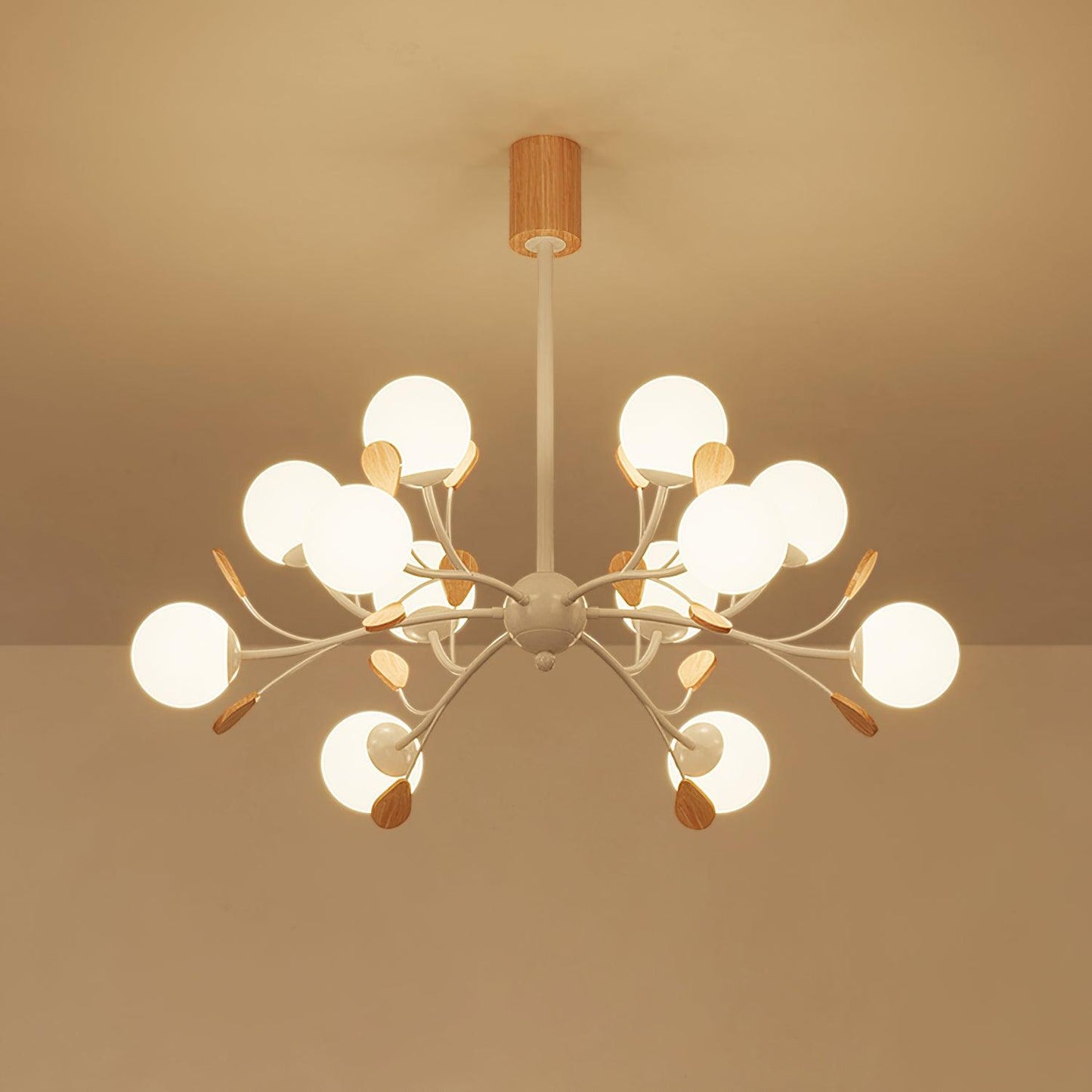 Lustre Anaïs Wood, Abat-jours en verre dépoli avec structure en métal