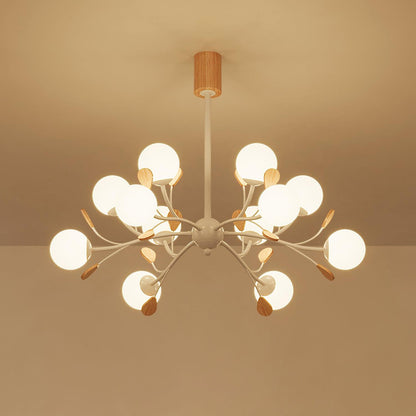 Lustre Anaïs Wood, Abat-jours en verre dépoli avec structure en métal