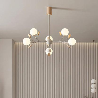 Lustre Anaïs Wood, Abat-jours en verre dépoli avec structure en métal