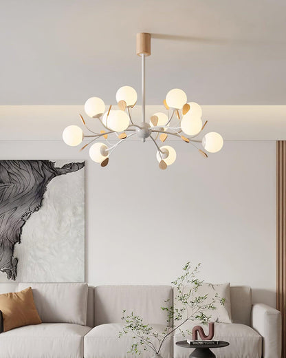Lustre Anaïs Wood, Abat-jours en verre dépoli avec structure en métal