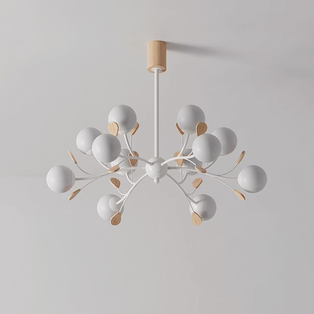 Lustre Anaïs Wood, Abat-jours en verre dépoli avec structure en métal