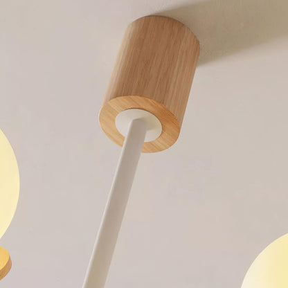 Lustre Anaïs Wood, Abat-jours en verre dépoli avec structure en métal