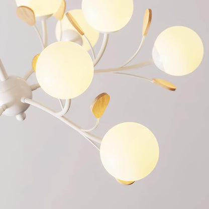 Lustre Anaïs Wood, Abat-jours en verre dépoli avec structure en métal