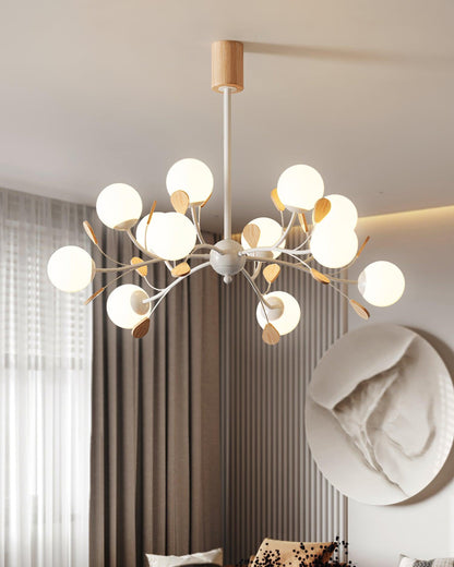 Lustre Anaïs Wood, Abat-jours en verre dépoli avec structure en métal
