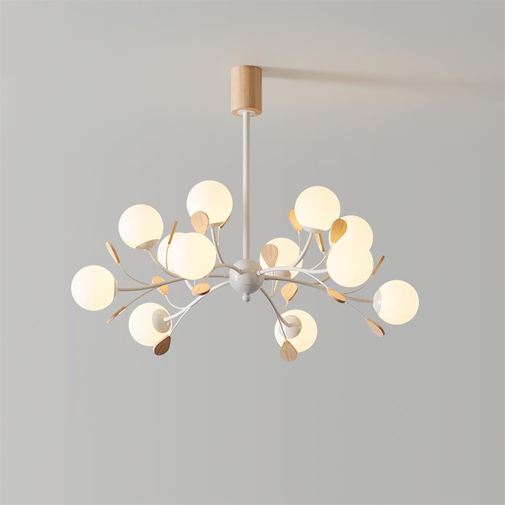 Lustre Anaïs Wood, Abat-jours en verre dépoli avec structure en métal