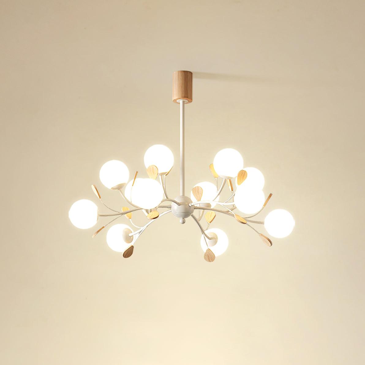 Lustre Anaïs Wood, Abat-jours en verre dépoli avec structure en métal