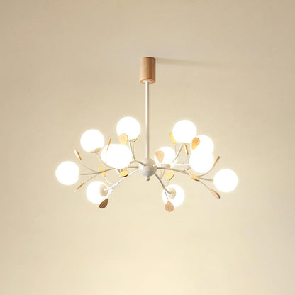 Lustre Anaïs Wood, Abat-jours en verre dépoli avec structure en métal