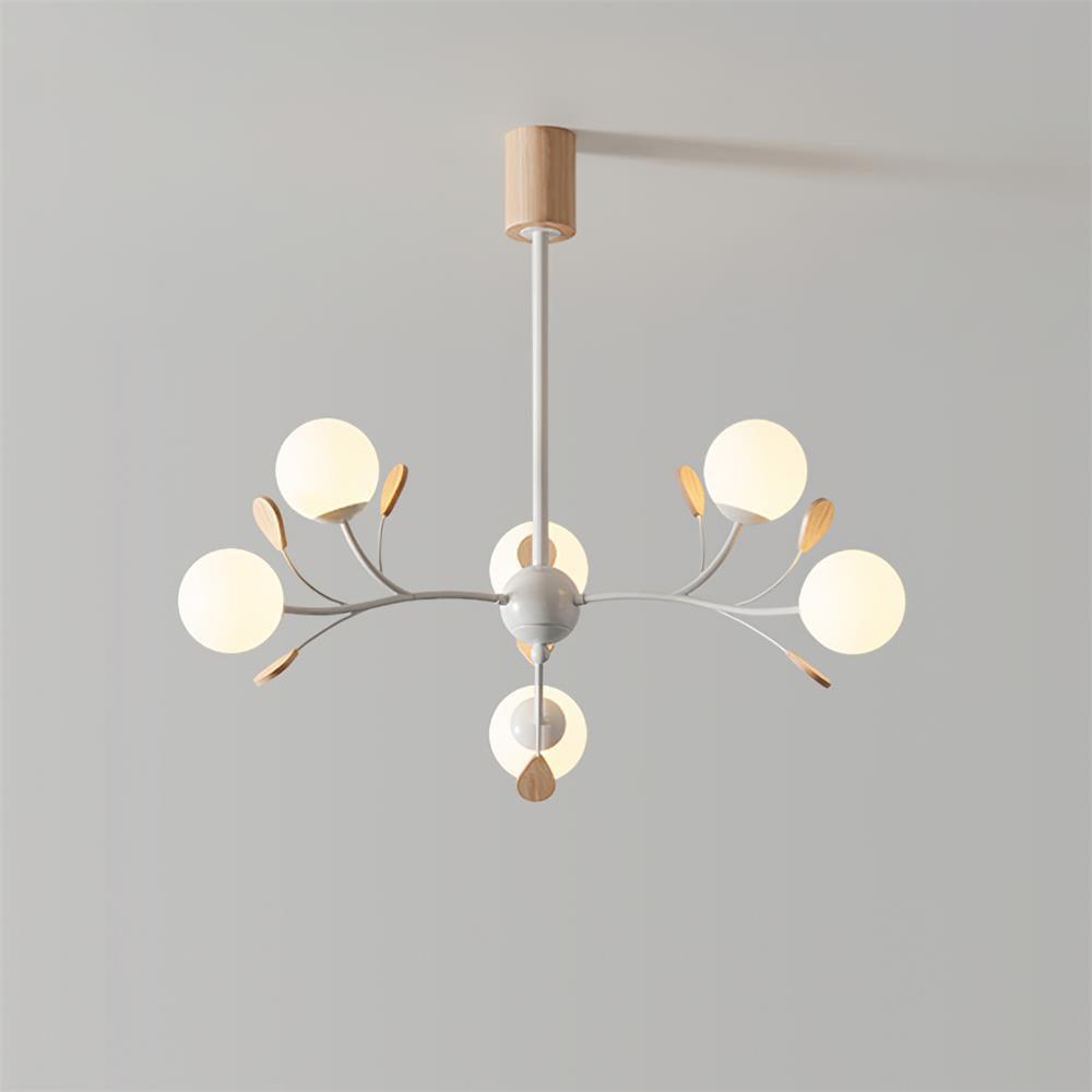 Lustre Anaïs Wood, Abat-jours en verre dépoli avec structure en métal