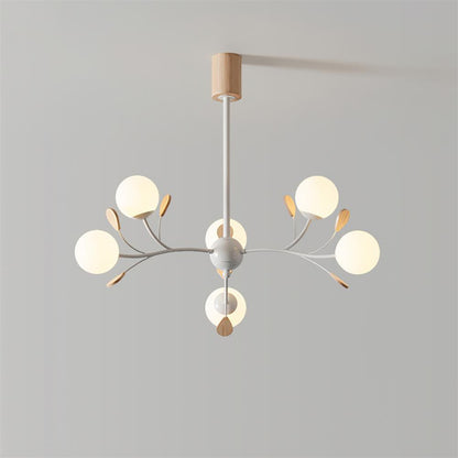 Lustre Anaïs Wood, Abat-jours en verre dépoli avec structure en métal