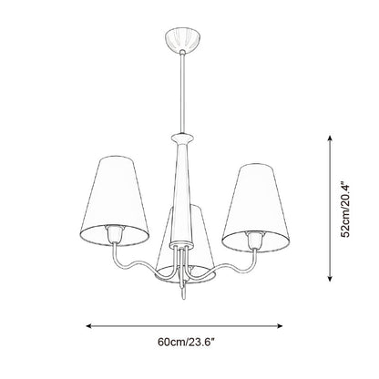 Eléonore Chandelier, Suspension avec Cadre en Métal, Abat-jours en Lin et Détail en Bois