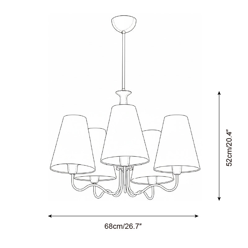 Eléonore Chandelier, Suspension avec Cadre en Métal, Abat-jours en Lin et Détail en Bois
