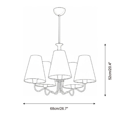 Eléonore Chandelier, Suspension avec Cadre en Métal, Abat-jours en Lin et Détail en Bois