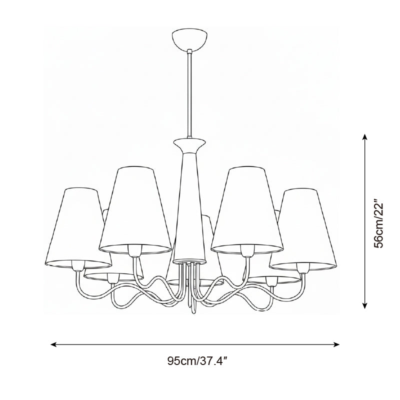 Eléonore Chandelier, Suspension avec Cadre en Métal, Abat-jours en Lin et Détail en Bois