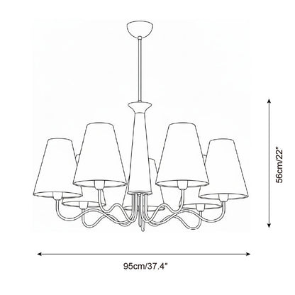 Eléonore Chandelier, Suspension avec Cadre en Métal, Abat-jours en Lin et Détail en Bois
