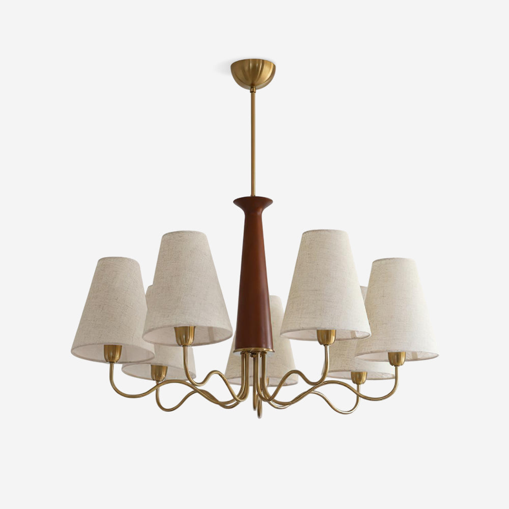 Eléonore Chandelier, Suspension avec Cadre en Métal, Abat-jours en Lin et Détail en Bois