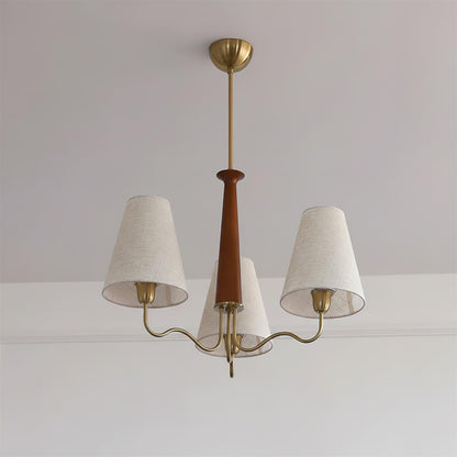 Eléonore Chandelier, Suspension avec Cadre en Métal, Abat-jours en Lin et Détail en Bois