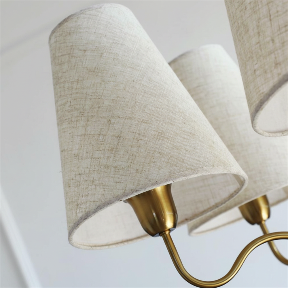 Eléonore Chandelier, Suspension avec Cadre en Métal, Abat-jours en Lin et Détail en Bois