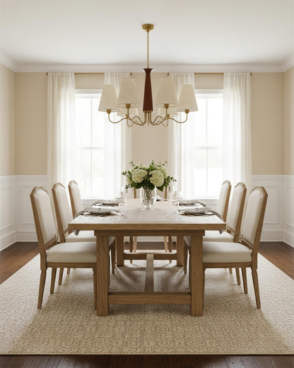 Eléonore Chandelier, Suspension avec Cadre en Métal, Abat-jours en Lin et Détail en Bois